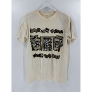 Vintage Animal Print T Shirt Womens "One Size" Beige Elephant Embroidered Safari